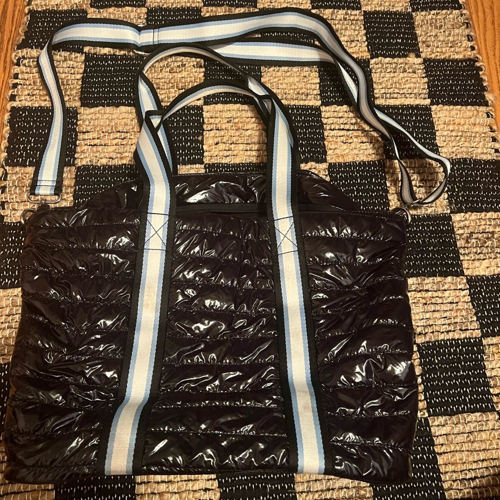 Stylish Black Tote Bag with Blue Accents